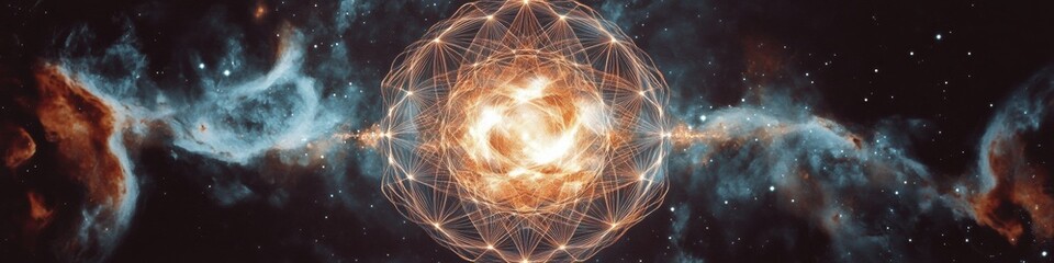 Aufkleber - Quantum Consciousness Visualization Sacred Geometry Mandala Illustrating Cosmic Interconnectedness for Holistic Tech, Spiritual Innovation, and Metaphysical Exploration