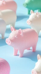 Aufkleber - Pastel Investment Strategy Minimalist Green Financial Innovation Highlighting Unique Opportunity Through Playful Piggy Bank Diversity in Modern Wealth Management