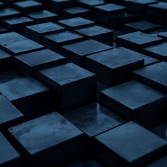 Poster - Abstract Array of Textured Dark Blue Cubes: A Modern Geometric Composition with Subtle Depth