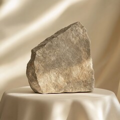 Poster - Elegant Stone Display: A Textured Rock on a Table with Subtle Lighting for Product Presentation