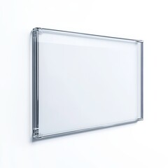 Poster - Minimalist Whiteboard with Silver Frame Mounted on White Wall, Clean and Modern Design.