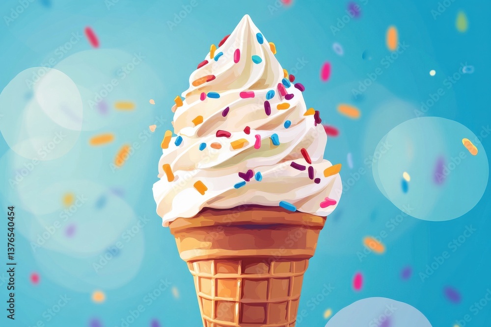 Vector illustration of a vanilla ice cream cone with colorful sprinkles ...