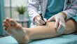 © yuntunen - Doctor examining patient leg with medical marker in clinical setting
