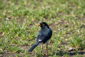Wall Mural - a small bird standing on the ground in the grass