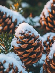 Wall Mural - pine cones covered in snow