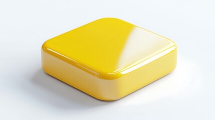 Yellow square mobile app icon button blank 3d render on white  
