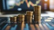 © Дарья Вовкула - Stacks of Coins Growing with Financial Charts, Business Investment Concept, Economic Growth, Wealth Accumulation