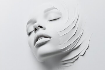 Leinwandbilder - Close-up of a serene and artistic white face sculpture with smooth contours and delicate features against a plain background