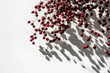 Poster - Delicate red berries casting shadows on a bright white surface in a serene indoor setting