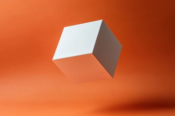 Aufkleber - Floating white cube against a bright orange background capturing the essence of minimalism and modern design elements