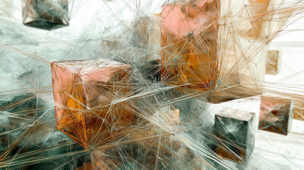 Conceptual background image with cube figure and social connection lines. 3d rendering