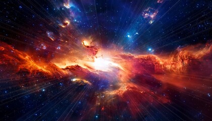 Wall Mural - fiery cosmic nebula abstract space background animation shows a vibrant cosmic nebula with bright stars and cosmic dust moving slowly and seamlessly looping