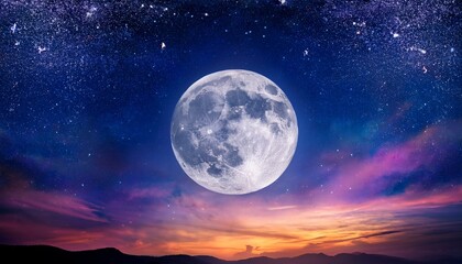 Wall Mural - full moon with stars at colorful night sky