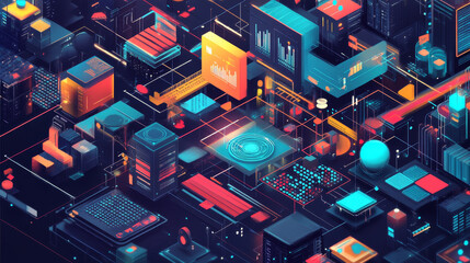 Datum and coding. Blocks of information, big data and business technology. Blockchain 3D illustration. Cyberspace Current Code Flow