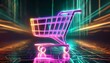 © coffeee - carrinho de compras neon virtual, conceito compras online, promoção, mercado