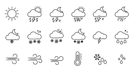 weather icons: a collection of minimalist weather icons representing diverse weather conditions, inc