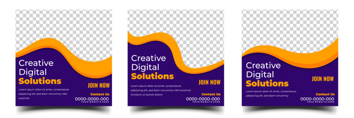 Wall Mural - purple background with wavy shape line. digital business marketing social media post template design