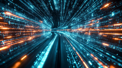 Wall Mural - bright signals transmit data quickly. bundles of abstract fiber optic wires in neon light. technolog