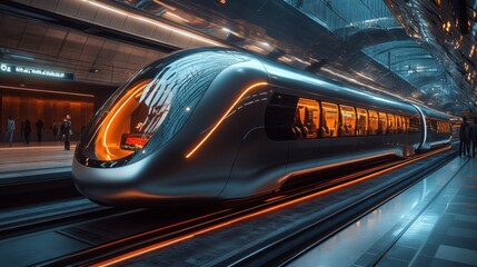 Aufkleber - A sleek smarttrain equipped with cutting edge automation technology is prominently displayed at a futuristic transportation hub, highlighting advancements in mobility and AI control systems.