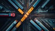 © Kitsada - Trains crossing intersections urban railroad aerial view high fidelity overhead concept