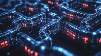 Wall Mural - cyber big data flow. blockchain data fields. network line connect stream. concept of ai technology, 