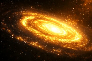 Wall Mural - golden spiral galaxy illuminated against the stars in vast cosmic expanse