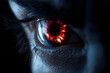 © IA Tuga - Intense Red Glowing Eye with Fiery Iris and Long Eyelashes in Dark Mysterious Atmosphere