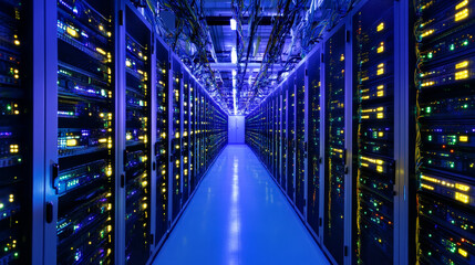 Wall Mural - cyberspace. digital computer network as a global database. 3d illustration of clusters of informatio