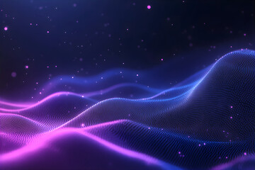 Poster - abstract blue wave pattern with glowing particles on dark background. digital technology concept wit