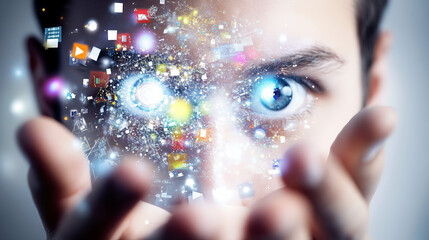 Wall Mural - cyberspace. private information, data flow, digital generation, electronic field, processed data wav