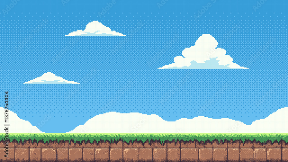 pixel art retro game level, 8 bit 2d video game background, pixel ...