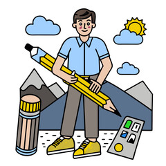 joyful wonderful pictogram of a pencil. single-weight stroke, crisp edges, scalable design. vector f