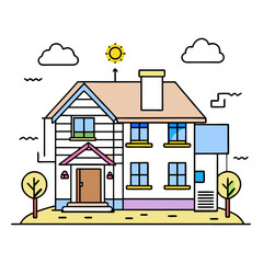 mesmerizing mysterious traditional blueprint of a stylized house. flat color, clean lines, scalable 