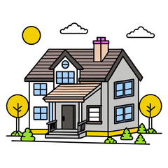 memorable victorian blueprint of a stylized house. flat color, clean lines, scalable design. vector 