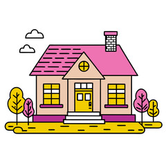 picturesque contemporary blueprint of a stylized house. flat color, clean lines, scalable design. ve