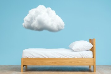 Wall Mural - bed with a white sheet and a cloud on the wall