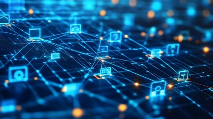 Digital Network: A vibrant depiction of interconnected devices in a digital network, representing the intricate web of modern technology and communication.