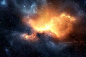Wall Mural - space scene with a large orange cloud in the middle
