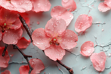 Wall Mural - abstract composition combining pastel tones with natural elements like twigs and petals. concept of 
