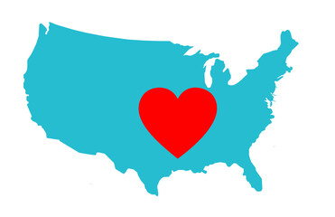 america's heartland is seen as a red heart on a map of the usa