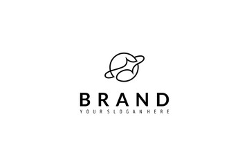 Wall Mural - planet logo with stars orbit linear design