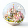 © siriwan - A glass ball with a pink and white castle inside