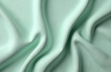 Poster - Light green matte suede fabric closeup. Soft velvet texture textile surface. Gentle folds create smooth waves. Turquoise, mint colours, minimal design. Textile backdrop for fashion, product