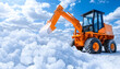 © CHURIN - Orange excavator loading large ice blocks under a sunny sky AI generative