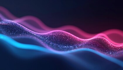 Leinwandbilder - Neon waves flow dark background. Glowing blue pink colors energy motion abstract design. Futuristic digital tech background, data stream, light effect. Modern art, digital art. Great for sci-fi