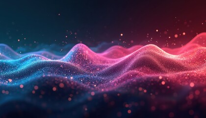 Aufkleber - Futuristic soundwave illustration with neon wave lights in vibrant colors. Abstract digital design background features energy motion, dynamic light, audio visual pulse. Perfect for tech, music,