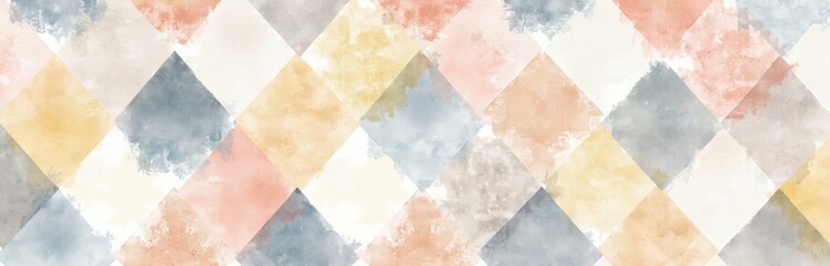 Poster - Abstract watercolor pattern features repeating colorful diamond shapes. Pastel watercolor washes in various colors creating soft background design. Ideal for decor wall art print or surface textile.