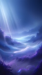 Wall Mural - Mystical beams of light cascade through a dreamy, ethereal landscape of swirling purples and blues. The scene evokes a sense of calm and wonder, reminiscent of an otherworldly realm.