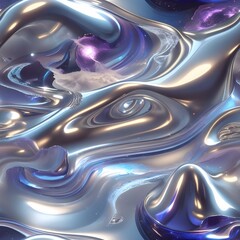 Wall Mural - Swirling patterns of metallic and iridescent hues create a mesmerizing effect. Shades of blue and purple blend seamlessly with a glossy finish, evoking a sense of fluid movement.