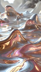 Wall Mural - A mesmerizing display of metallic, fluid-like formations creates a futuristic and abstract landscape. The reflective surfaces and vibrant colors give a sense of motion and depth